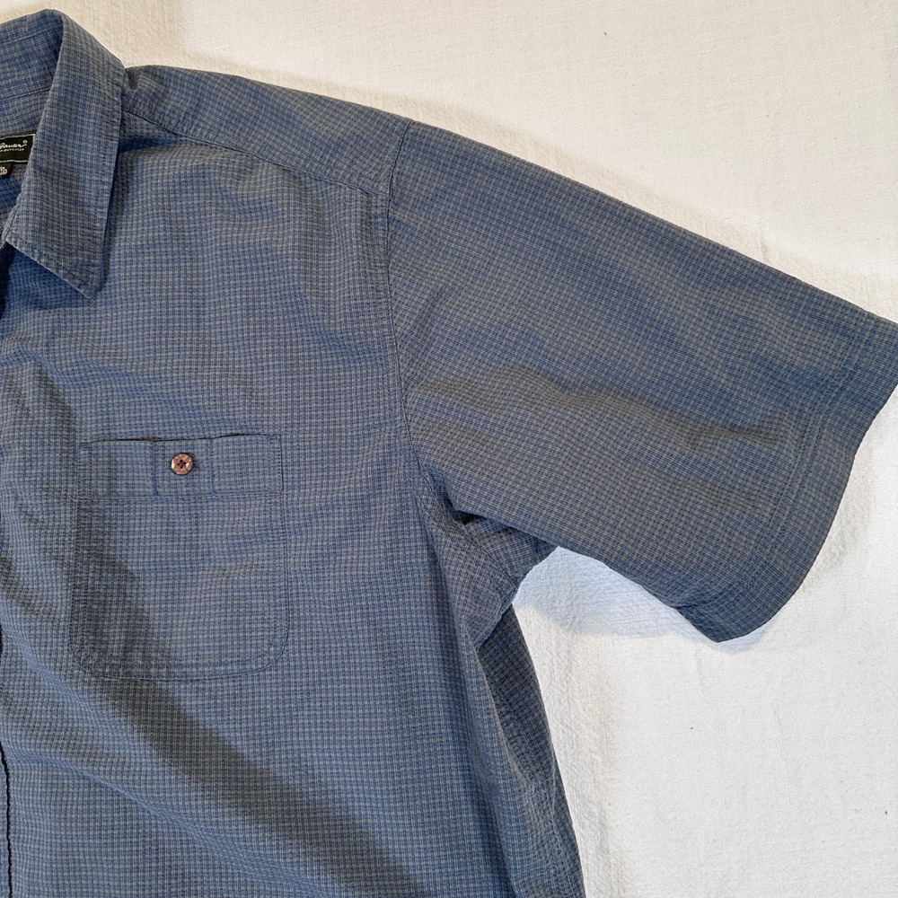 Eddie Bauer Mens 3XL Tall Blue Micro Check Short Sleeve Button Up Shirt Pocket - Picture 5 of 16